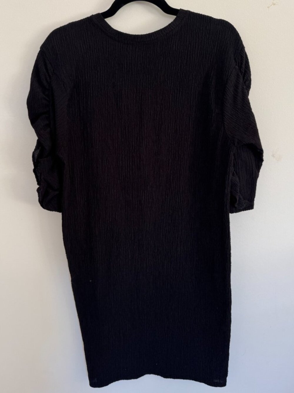 Zara Black Textured Puff Sleeve Mini Dress S